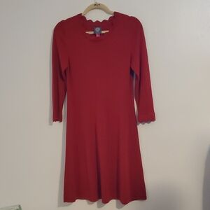EUC Vince Camuto Red Scalloped Trim Long Sleeve Knit Dress